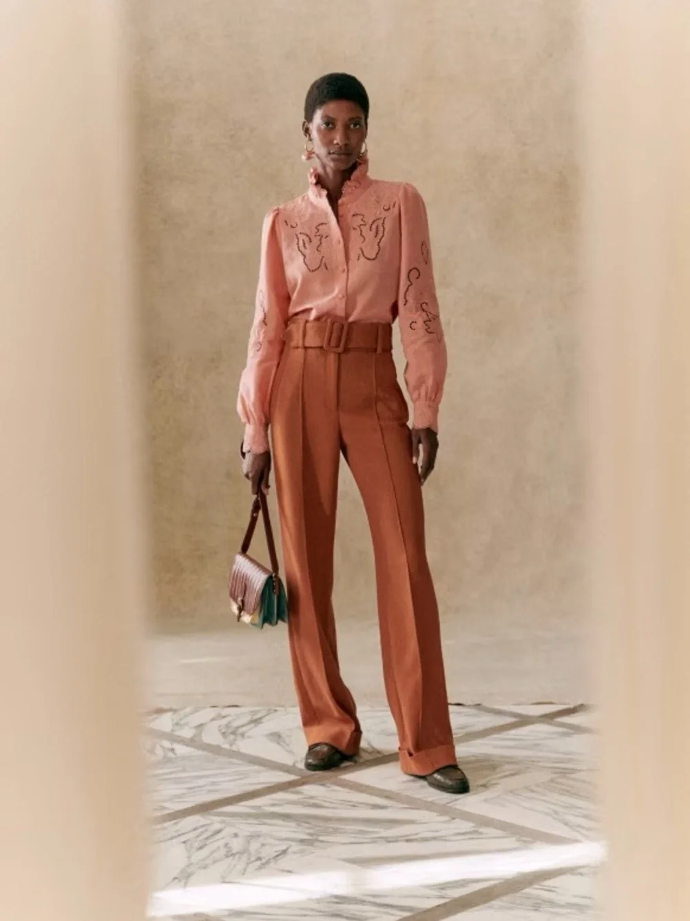 SEZANE Navy High-Waist Tailored Lukas Trousers with Removable Belt